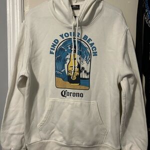 Corona White Hoodie with Blue and Yellow Graphic